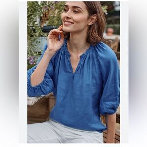 J.Jill Love Linen Relaxed Peasant Top in Cerulean Blue. Size Medium.